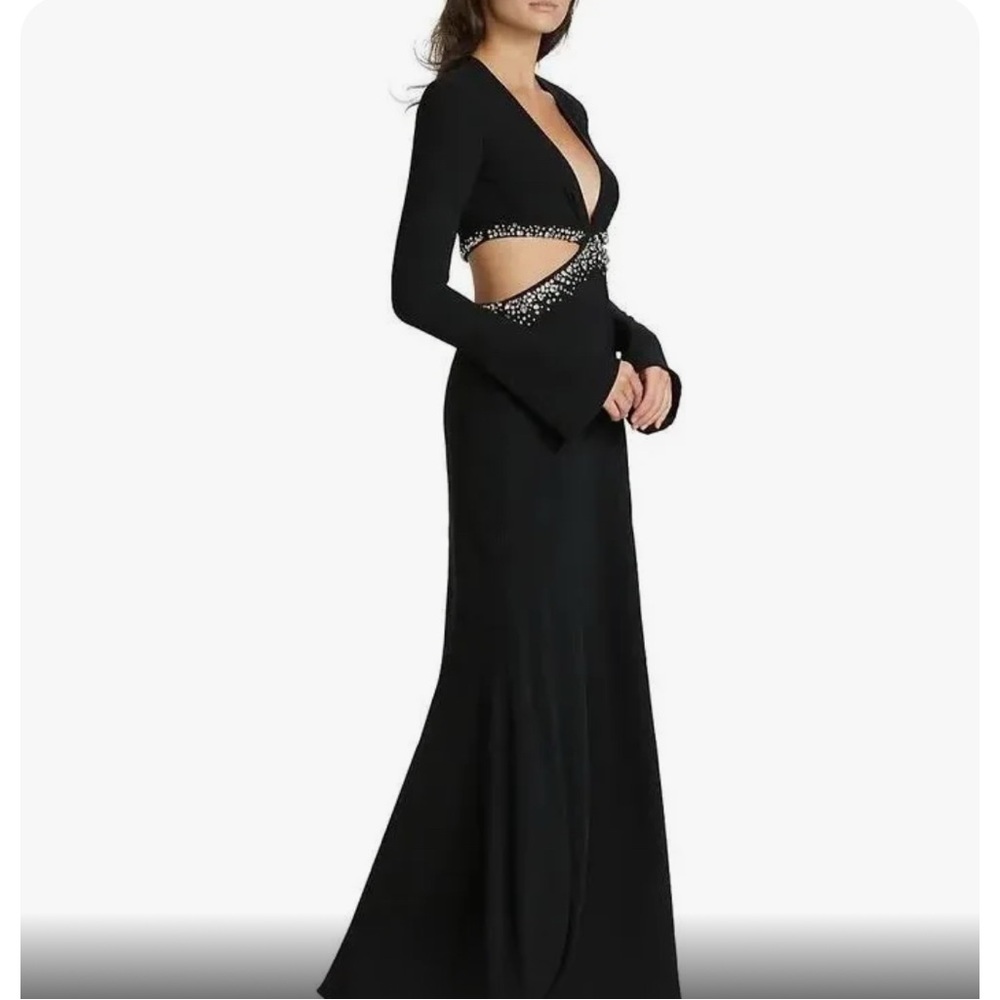 A.L.C. NWT Long Sleeve V Neck Cut Out Maxi Dress with Jewels Size 00 in Black